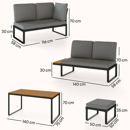 Outsunny Patio Furniture Set Modular Garden Sofa Set 6 Pieces with Dining Table for Outdoor Patio Grey