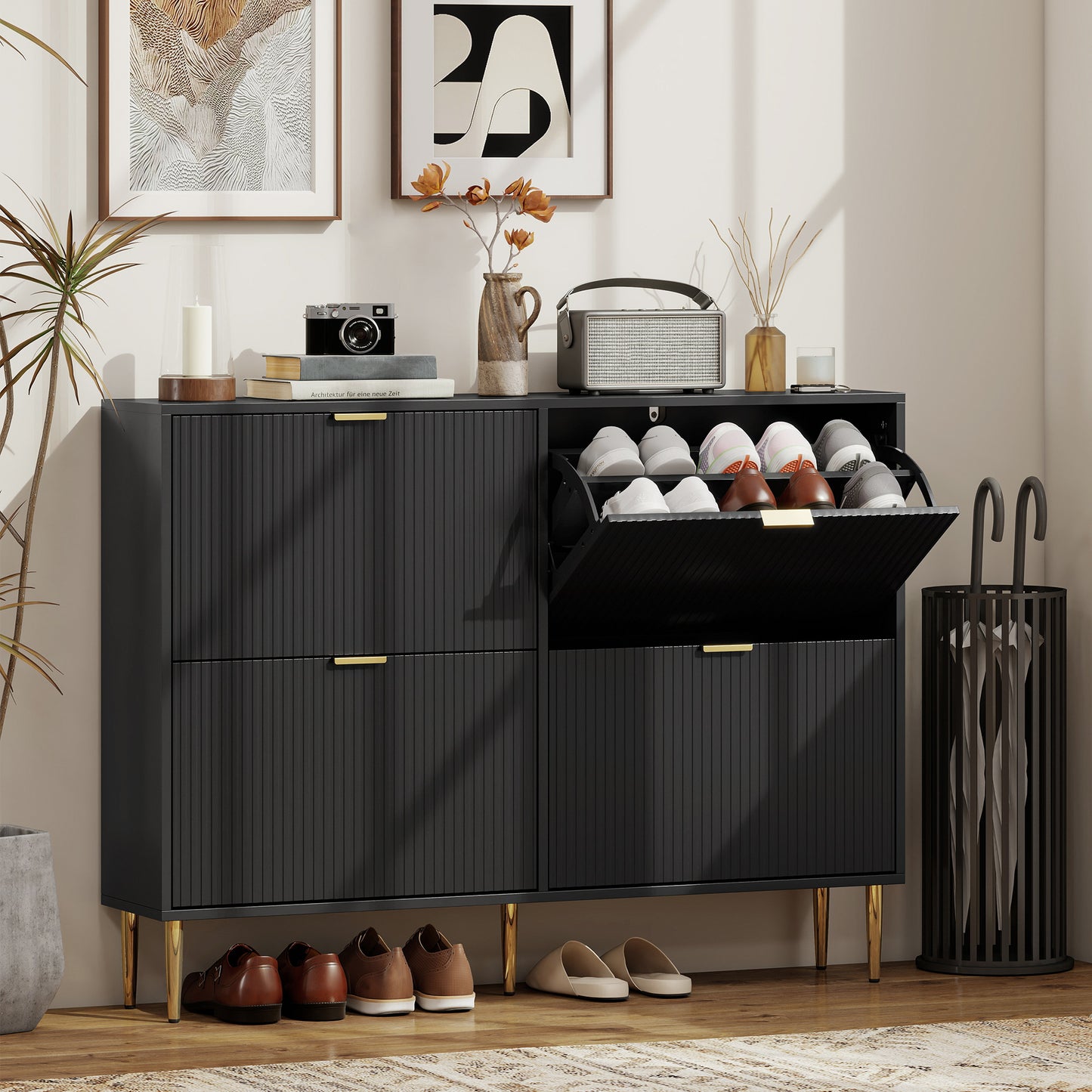HOMCOM Elegant Four-Drawer Shoe Cabinet - Black