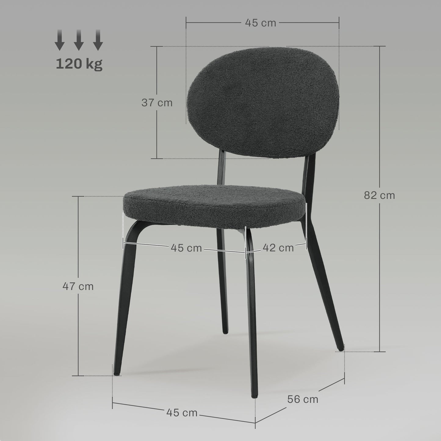 HOMCOM Set of Four Boucle Dining Chairs - Black