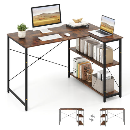 L-shaped Computer Desk Reversible Corner Desk with Adjustable Shelf-Rustic Brown