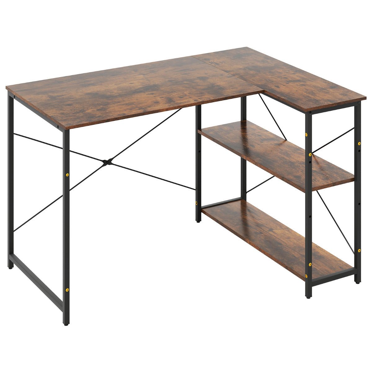 L-shaped Computer Desk Reversible Corner Desk with Adjustable Shelf-Rustic Brown