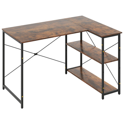 L-shaped Computer Desk Reversible Corner Desk with Adjustable Shelf-Rustic Brown