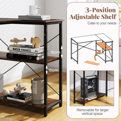 L-shaped Computer Desk Reversible Corner Desk with Adjustable Shelf-Rustic Brown
