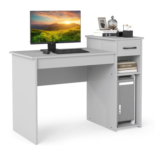 Laptop PC Computer Desk with Drawer and CPU Stand-Grey