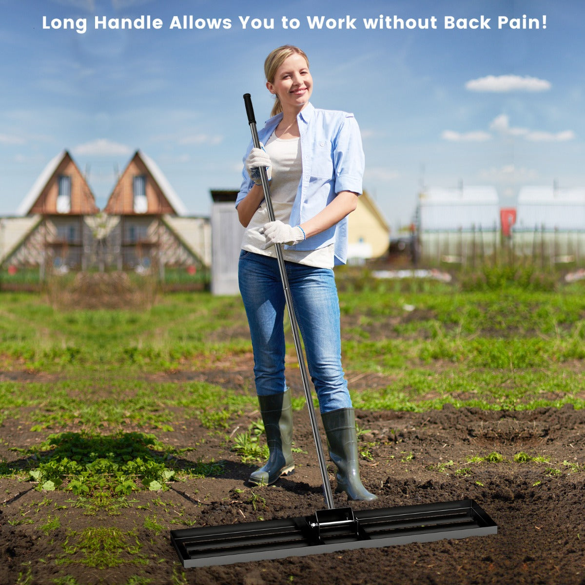 75/91/106 x 25cm Lawn Leveling Rak with Ergonomic Handle-106 x 25 cm-Black