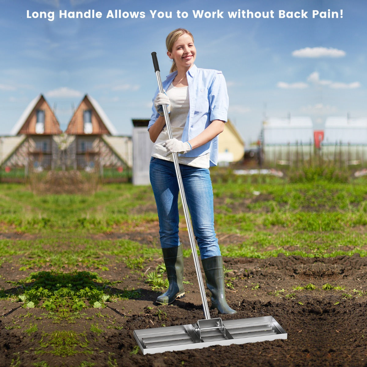 75/91/106 x 25cm Lawn Leveling Rak with Ergonomic Handle-75 x 25 cm-Silver