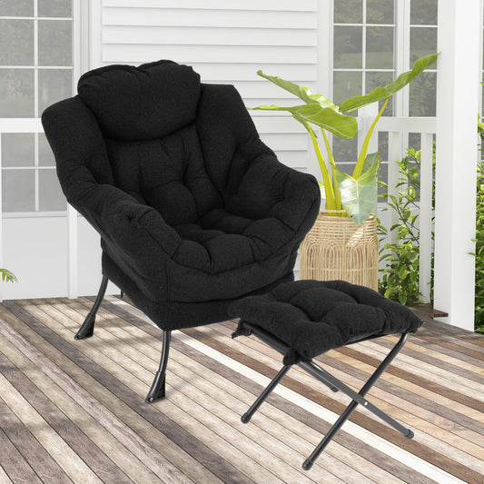 Lazy Chair with Ottoman and Folding Footrest for Living Room-Black