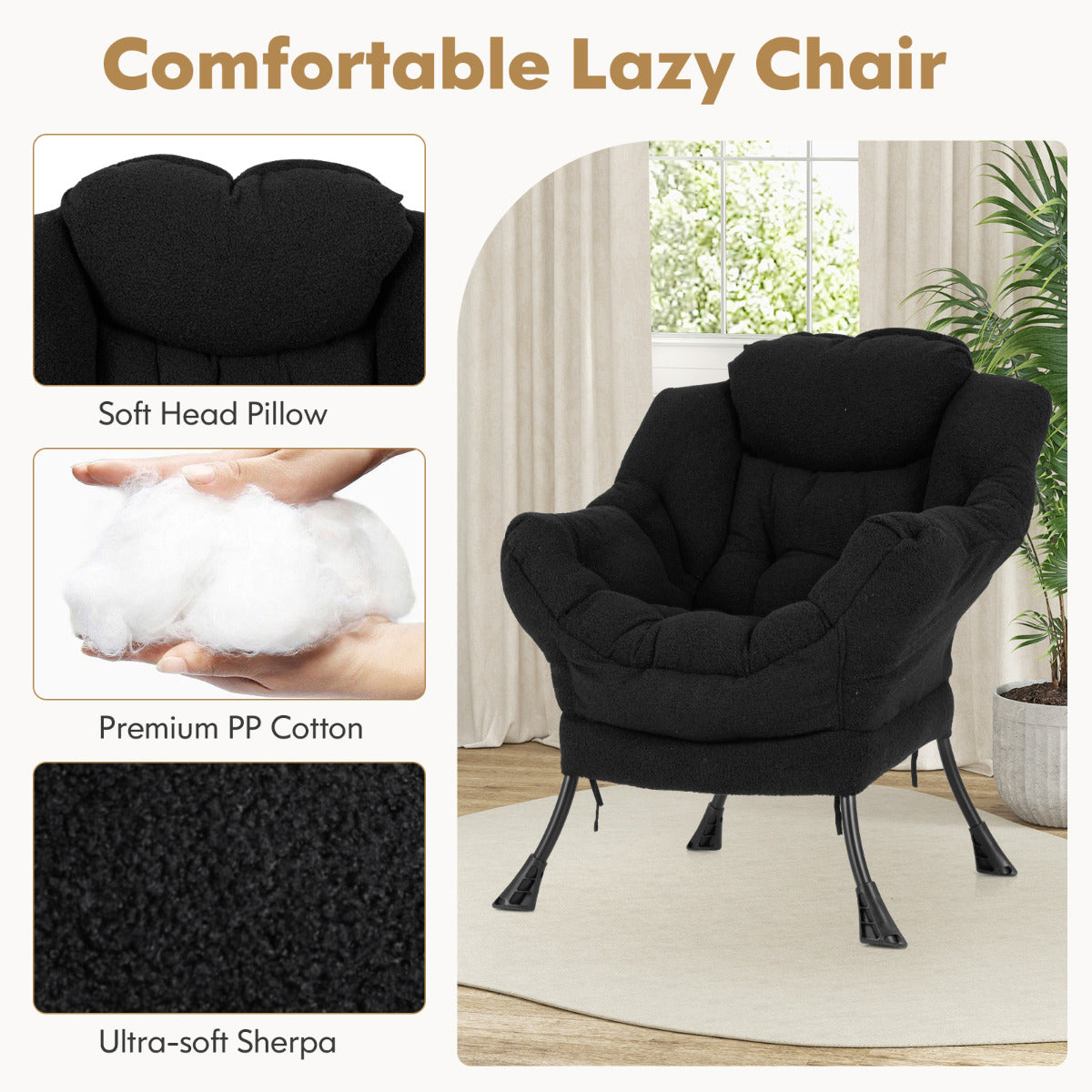 Lazy Chair with Ottoman and Folding Footrest for Living Room-Black