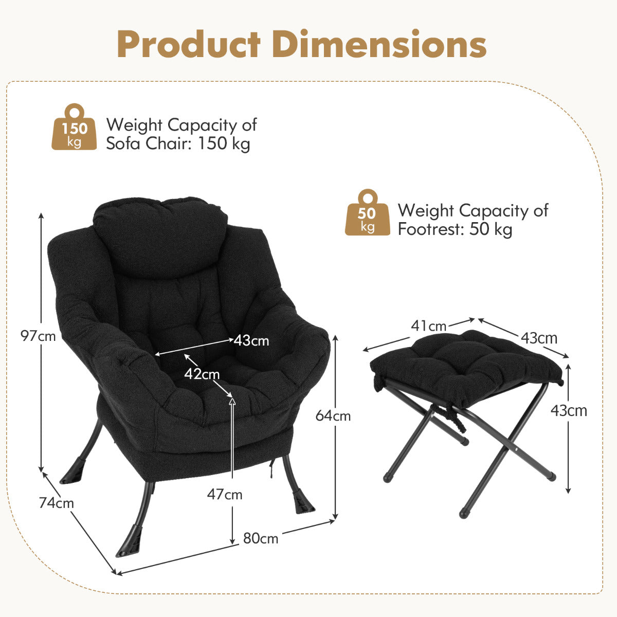 Lazy Chair with Ottoman and Folding Footrest for Living Room-Black