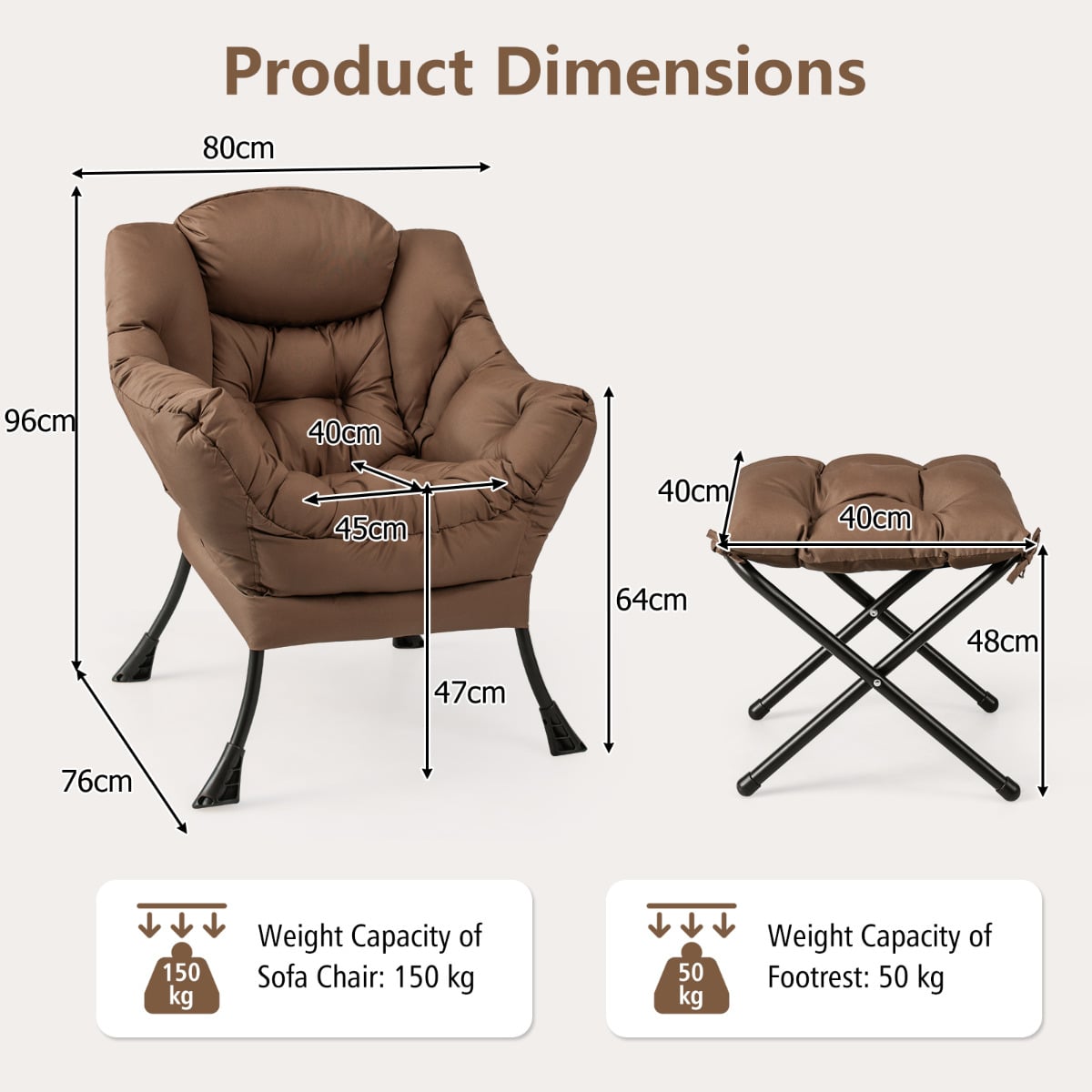 Lazy Chair with Ottoman-Coffee