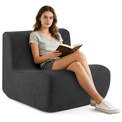 Lazy Floor Sofa Chair with Soft Velvet and Ergonomic Support-Grey
