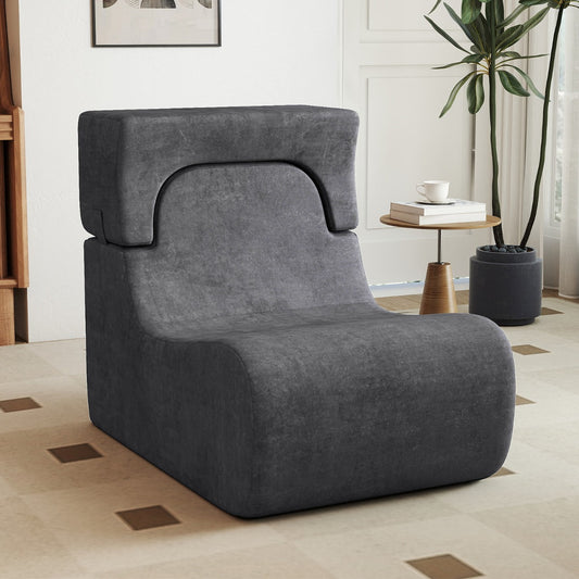 Lazy Sofa with Detachable Headrest and Washable Ice Velvet Cover-Grey