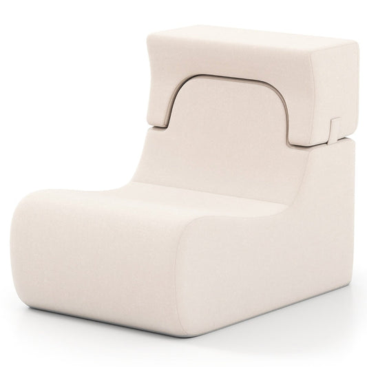 Lazy Sofa with Detachable Headrest and Washable Ice Velvet Cover-Beige