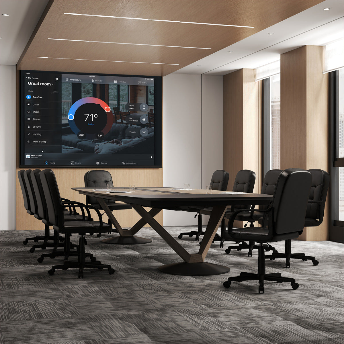 Leather Office Chair PU Upholstered Swivel Chair with Ergonomic Back and Curved Armrests-Black