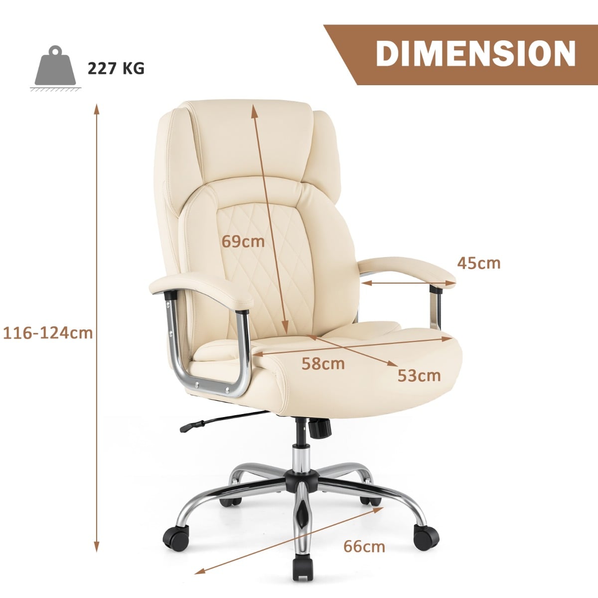 Leather Office Chair with Rocking Mode and Armrests-Beige