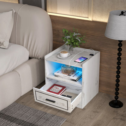 LED Nightstand with USB and Type-C Port-White