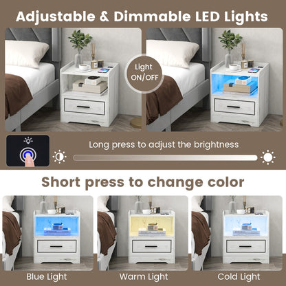 LED Nightstand with USB and Type-C Port-White