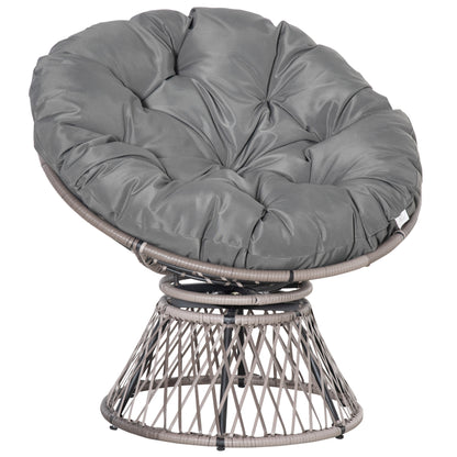 Outsunny 360Â° Swivel Rattan Papasan Moon Bowl Chair Round Lounge Garden Wicker Basket Seat with Padded Cushion Oversized for Outdoor Indoor, Grey