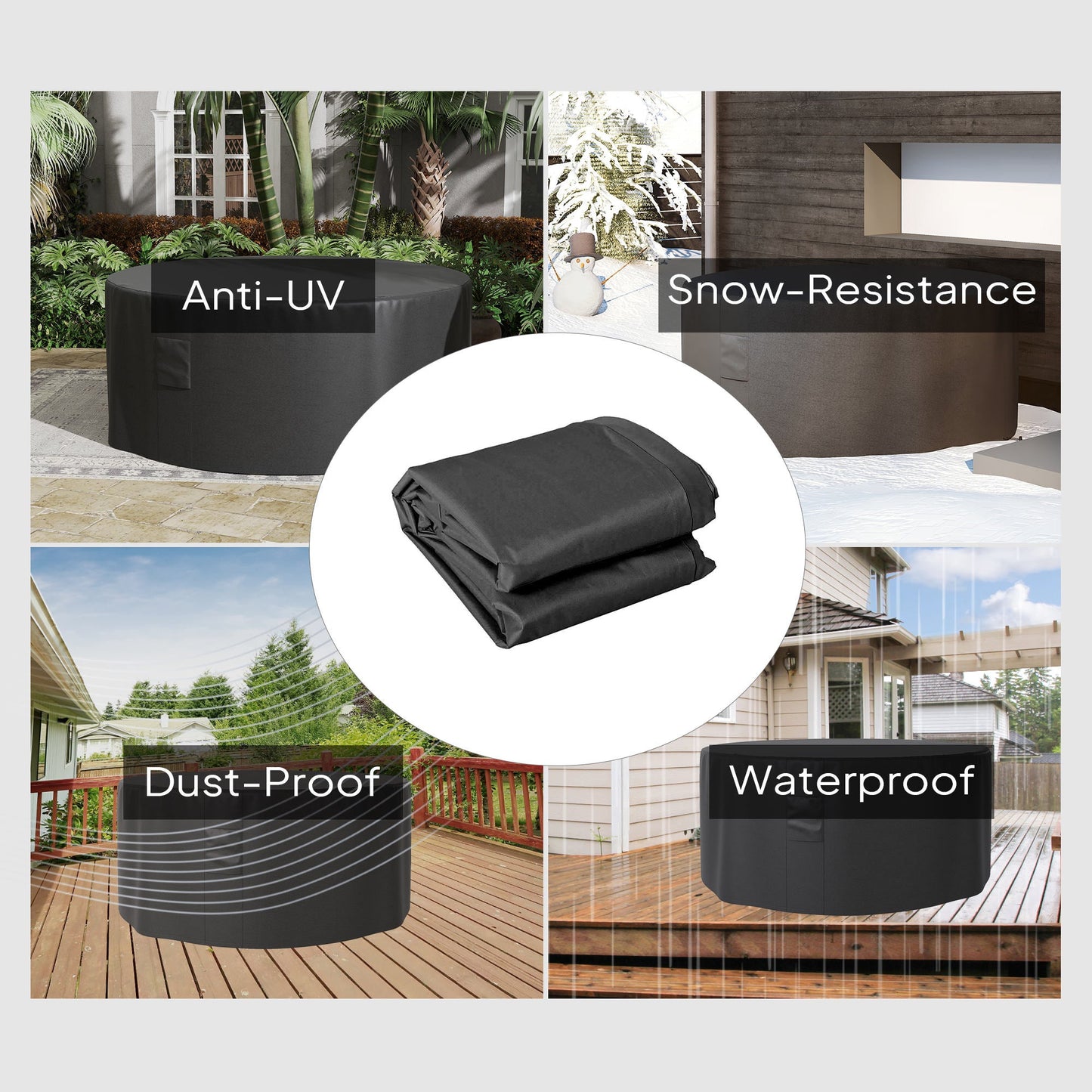 Outsunny Garden Patio Large Furniture Set Round Cover 600D Oxford Waterproof, Ð¤193 x 80H cm, Black