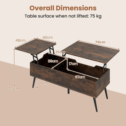 Lift Top Coffee Table Modern Center Table with 2 Hidden Storage Compartments-Rustic Brown