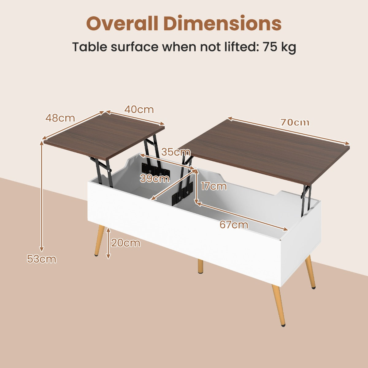 Lift Top Coffee Table Modern Center Table with 2 Hidden Storage Compartments-Walnut