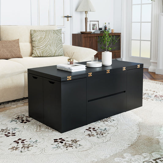Lift Top Coffee Table with Hidden Compartment and Drawer-Black