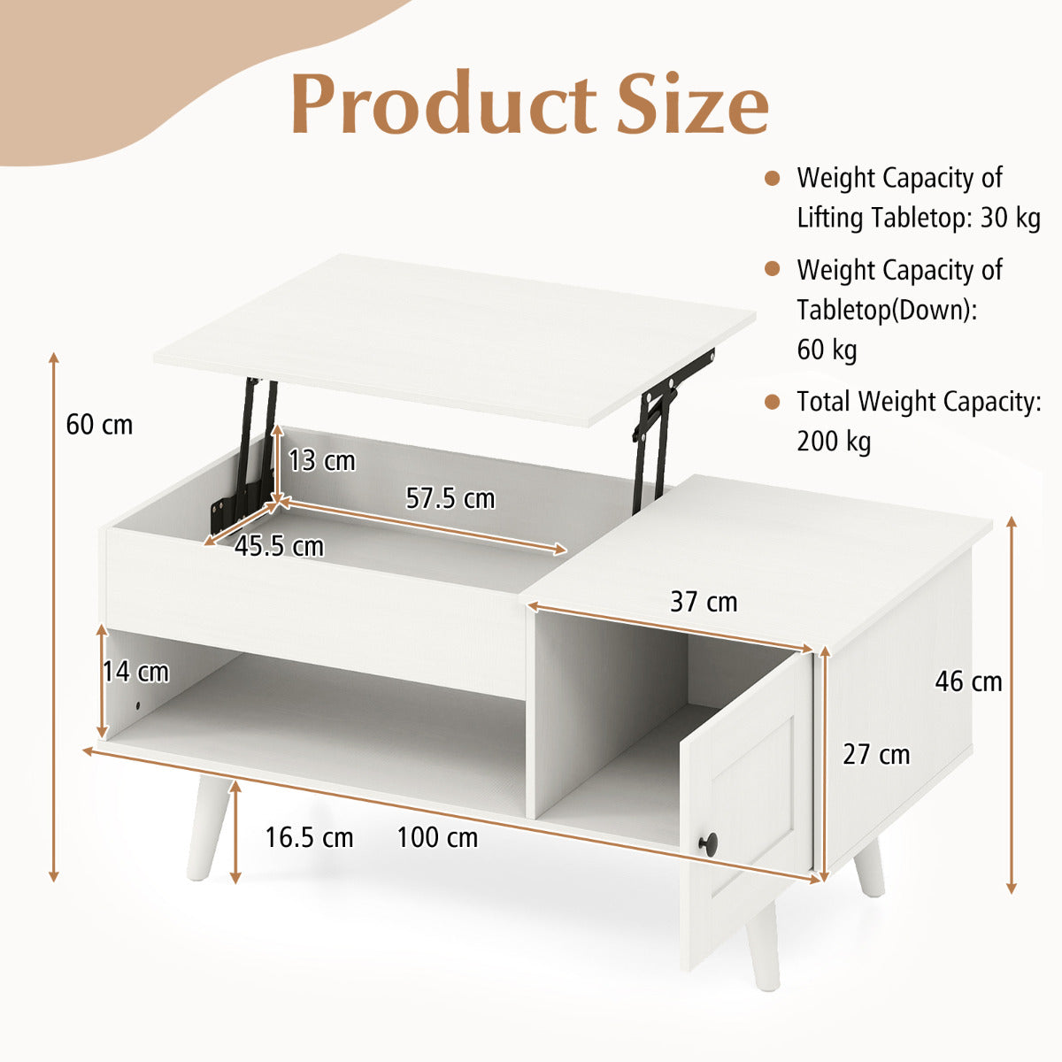 Lift Top Coffee Table with Storage Living Room Table with Hidden Compartment-White