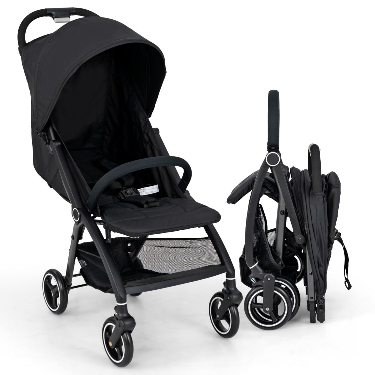 Lightweight Foldable Baby Stroller with Adjustable Backrest and Canopy-Black