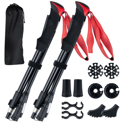 Lightweight Tri-fold Walking Sticks with Flip Lock and EVA Foam Handle-Red