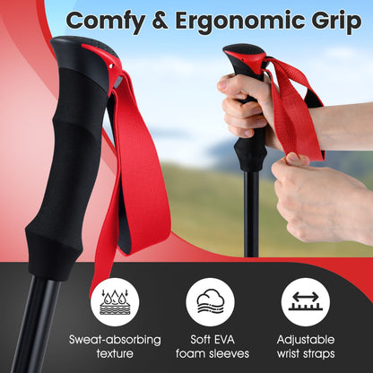Lightweight Tri-fold Walking Sticks with Flip Lock and EVA Foam Handle-Red