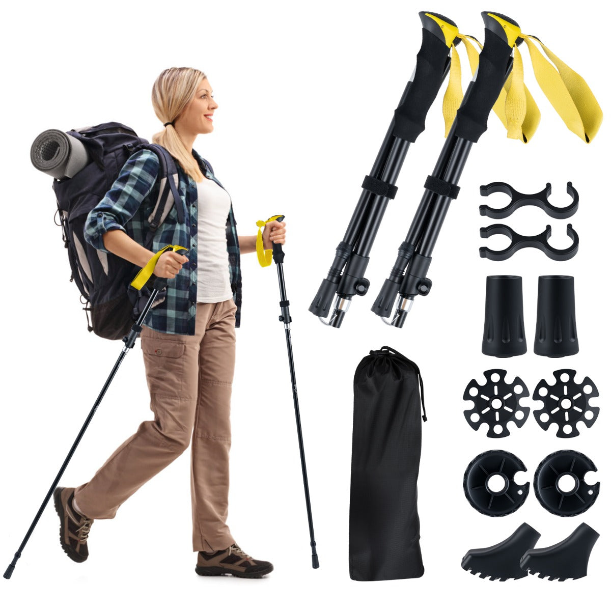 Lightweight Tri-fold Walking Sticks with Flip Lock and EVA Foam Handle-Yellow