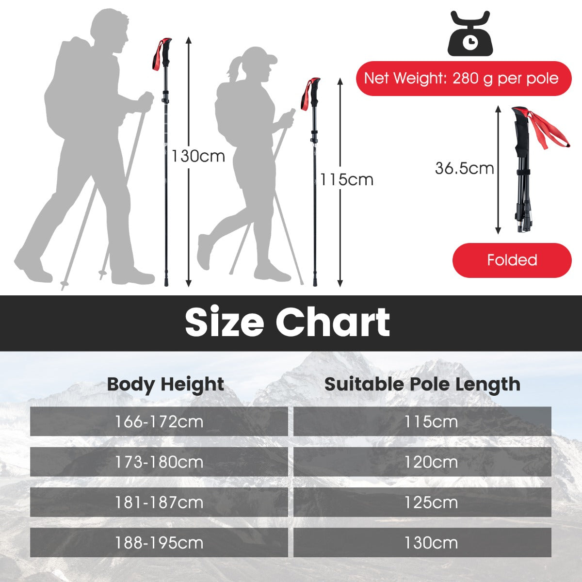 Lightweight Tri-fold Walking Sticks with Flip Lock and EVA Foam Handle-Red