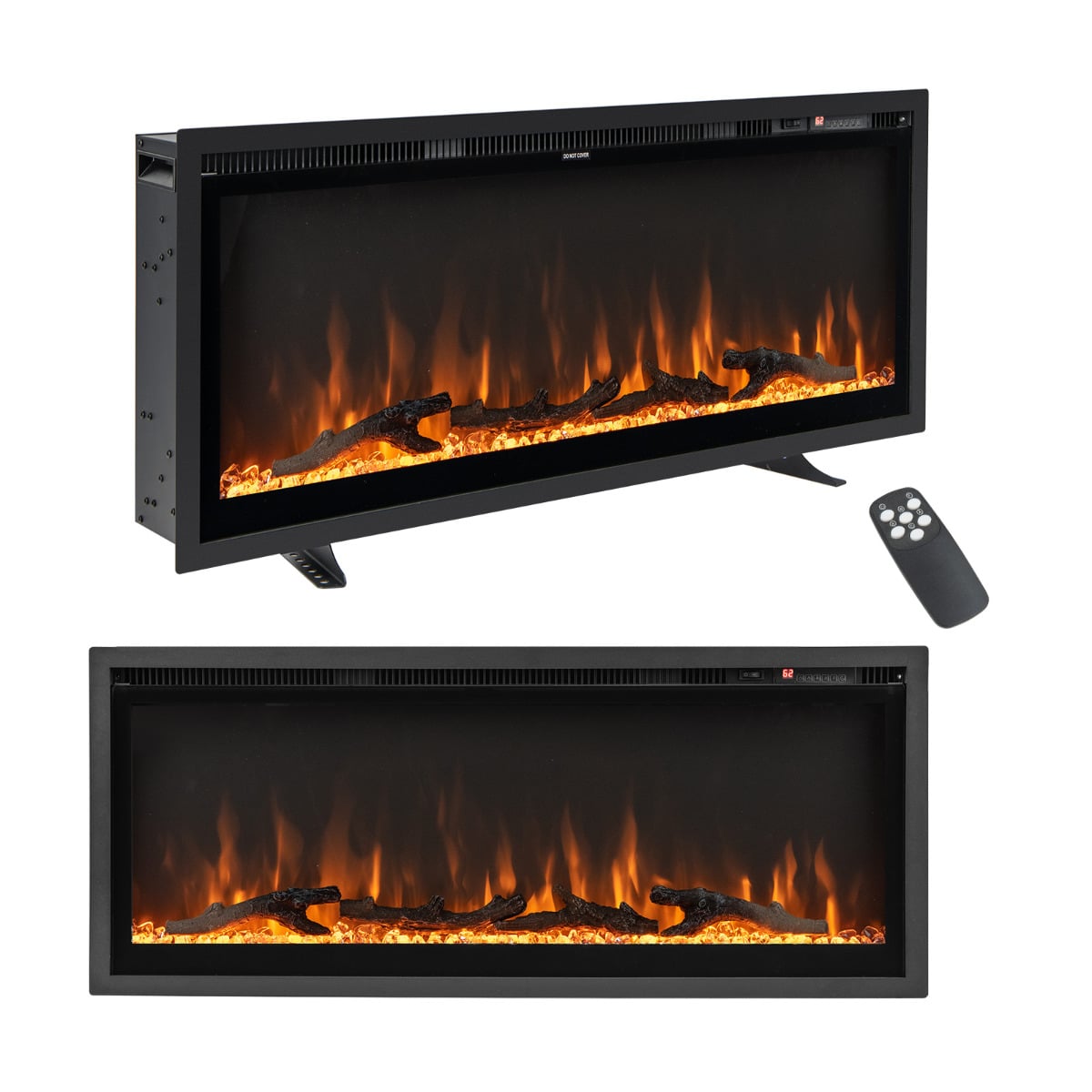 Linear Electric Fireplace with Log and Crystal Decor and Remote Contro-106 cm