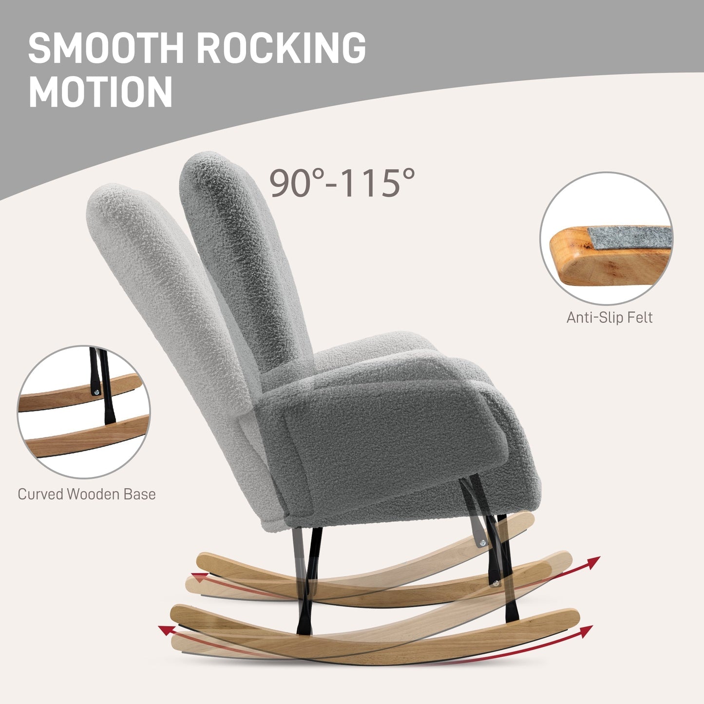 HOMCOM Teddy Fleece Rocking Chair - Grey