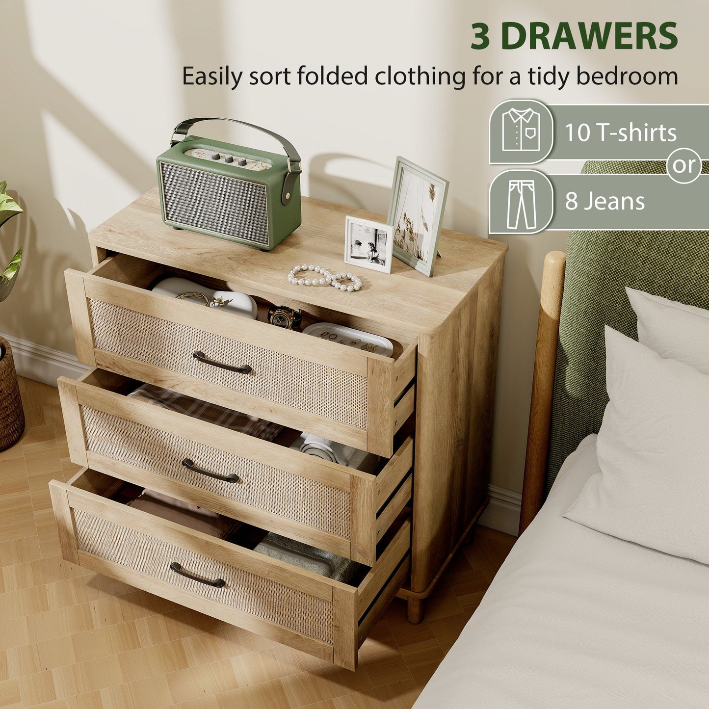 HOMCOM 76 cm Wide Drawer Chest of Drawers with 3 Drawer - Oak