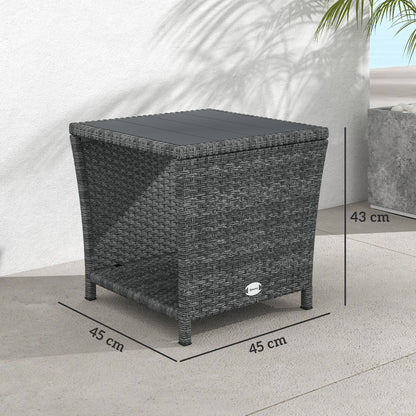 Outsunny Side Table 2-Tier Outdoor Coffee Table with Storage Shelf PS Wood Slat Top/Grey