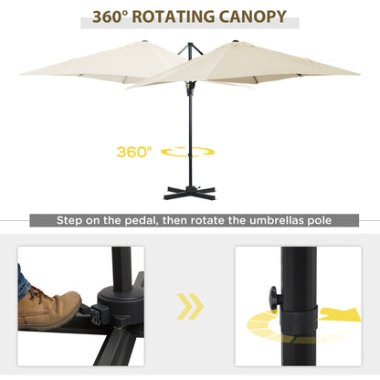 Outsunny 2.5 x 2.5m Patio Offset Parasol Umbrella Cantilever Hanging Aluminium Sun Shade Canopy Shelter 360 Rotation with Crank Handle and Cross Base, Cream White