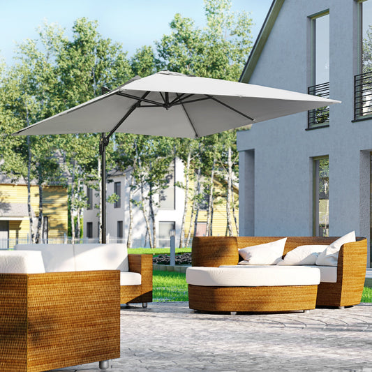 Outsunny 2.7 x 2.7 m Cantilever Parasol, Square Overhanging Umbrella with Cross Base, Crank Handle, Tilt, 360Â° Rotation and Aluminium Frame, Grey