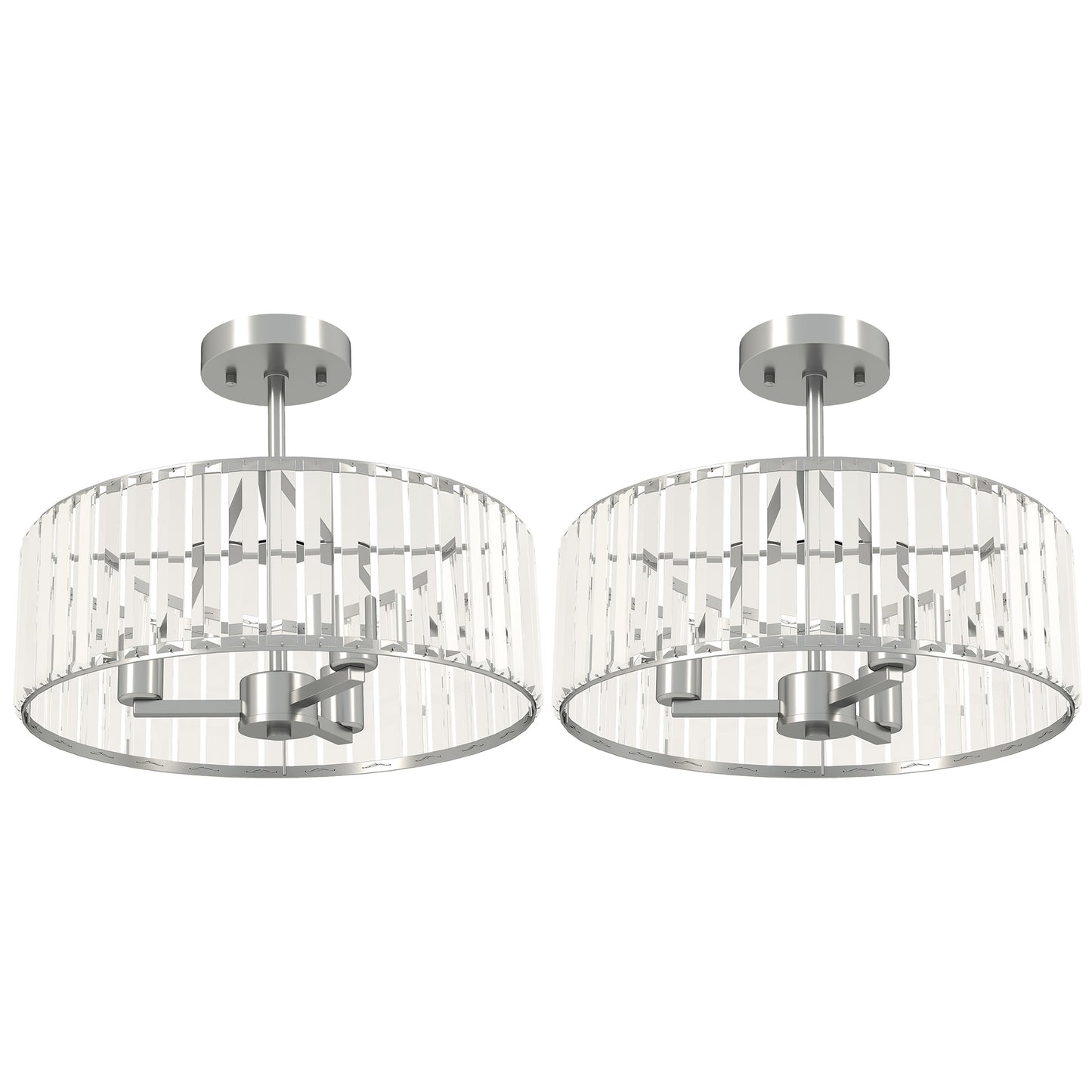 HOMCOM Crystal Ceiling Light Fixture Set of 2, Semi Flush Mount Modern Chandelier for Living Room, Bedroom and Hallway, 3-Lights with E14 Base, Silver Tone