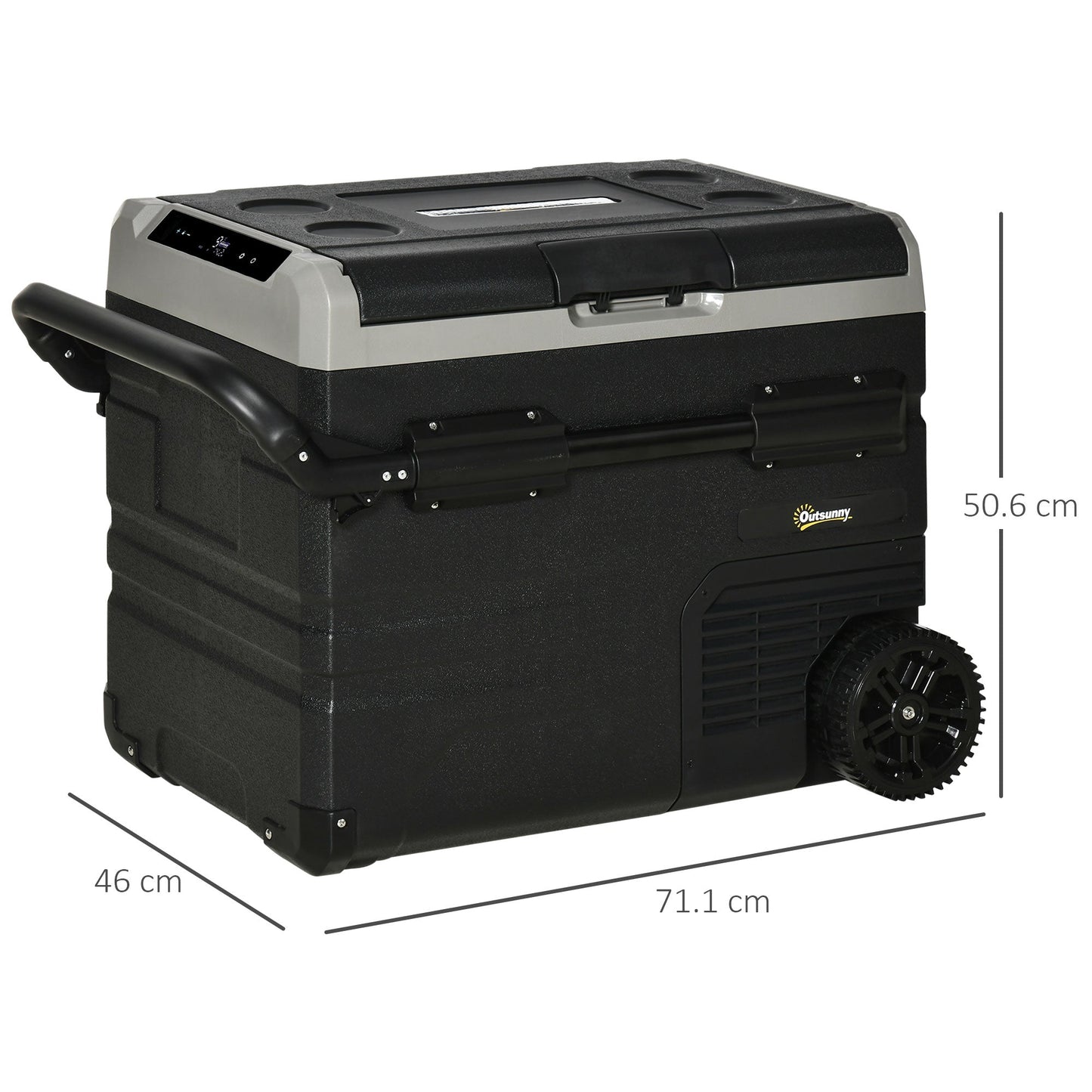 Outsunny 50L Car Refrigerator, Portable Compressor Cooler Box, Fridge Freezer w/ Inner LED Light, Foldable Handles, Cup Holders, 12/24V DC and 110-240V AC for Campervan RV Boat Travel Down to -20√¢‚Äû∆í
