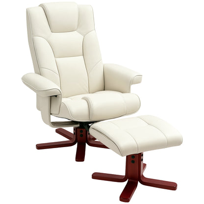 HOMCOM Faux Leather Manual Recliner and Footstool Set - Cream White
