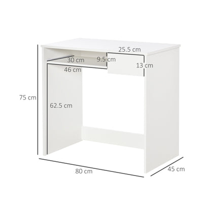 HOMCOM 80cm Compact Computer Desk with Keyboard Tray, Home Office Desk with Drawer for Bedroom Study, White