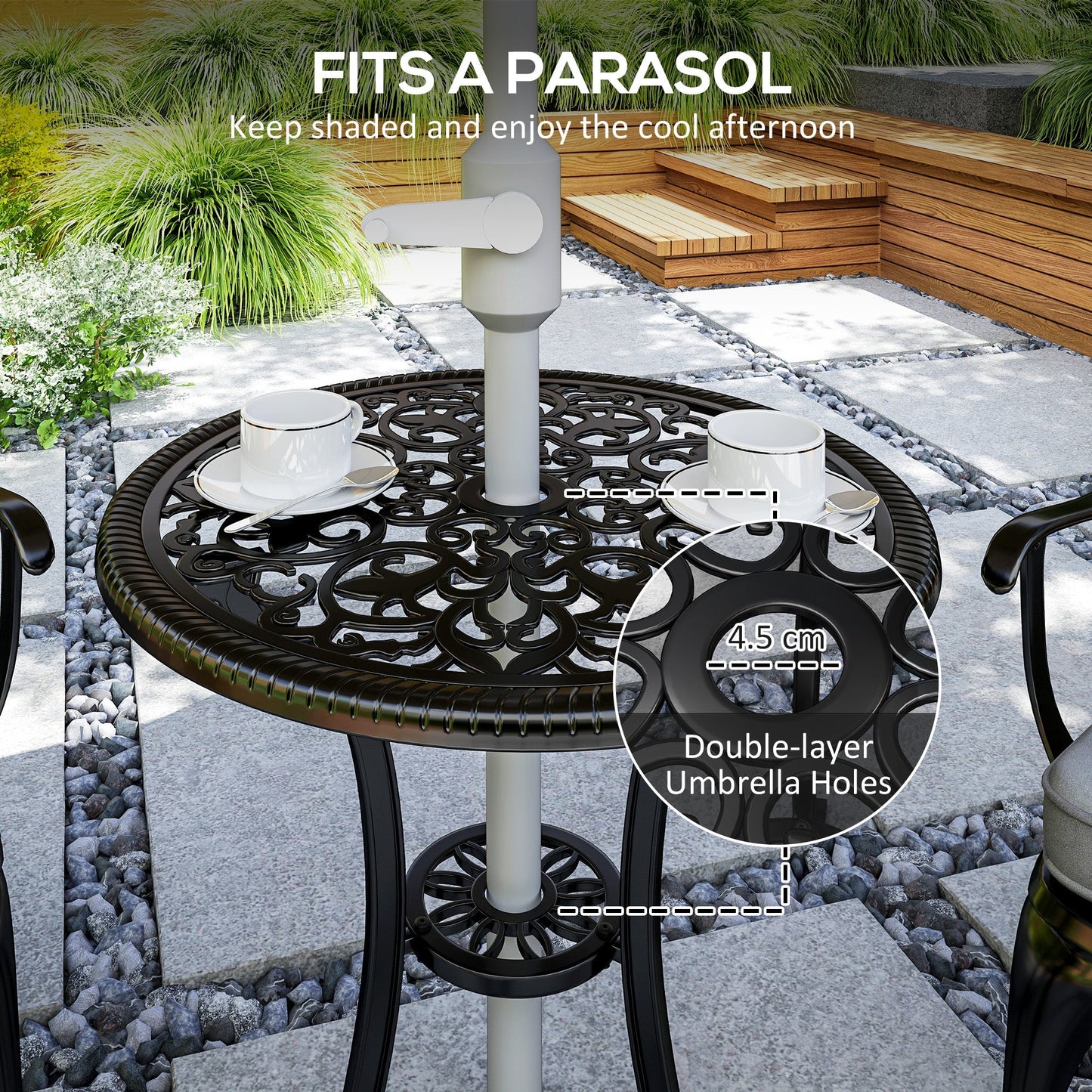 Outsunny Three-Piece Cast Aluminium Bistro Set - Black