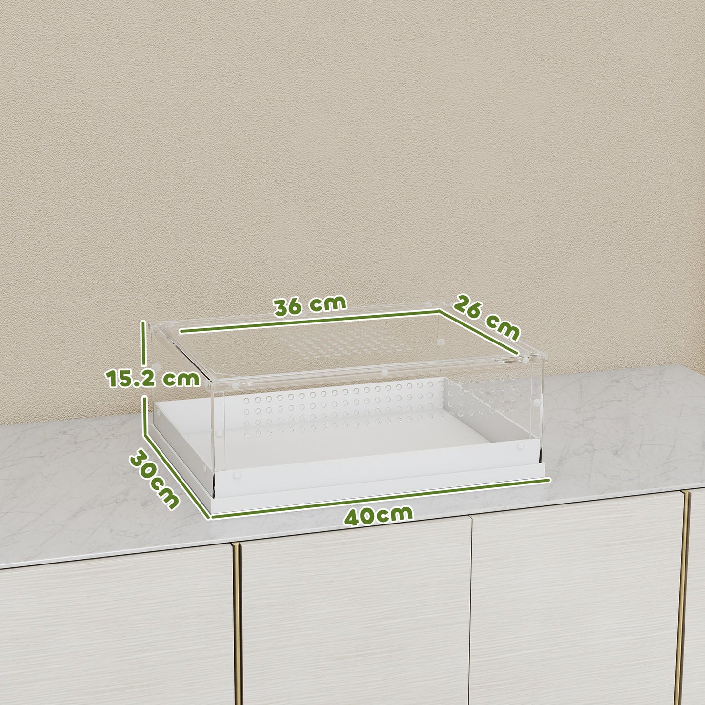 PawHut Acrylic Reptile Terrarium with Top Sliding Door, Vents, for Snake, Frog, Spider, Gecko, Tarantula, 40 x 30 x 15 cm