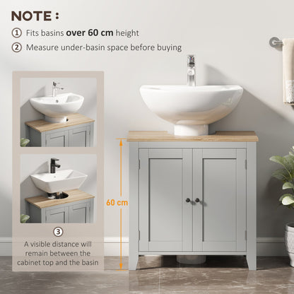 kleankin Under Sink Cabinet, Bathroom Sink Cabinet with 2 Doors, Pedestal Under Sink Design, Freestanding Bathroom Cupboard with Adjustable Shelf, Grey