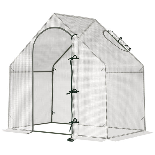 Outsunny Walk In Tomato Greenhouse Garden Outdoor Mini Greenhouse Flower Planter Steel Frame with Zipped Door & Window, PE Cover, 180 x 100 x 168CM, White