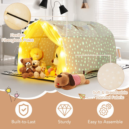 Magical Twin Bunk Bed Privacy Space with Glow in the Dark Stars-Beige
