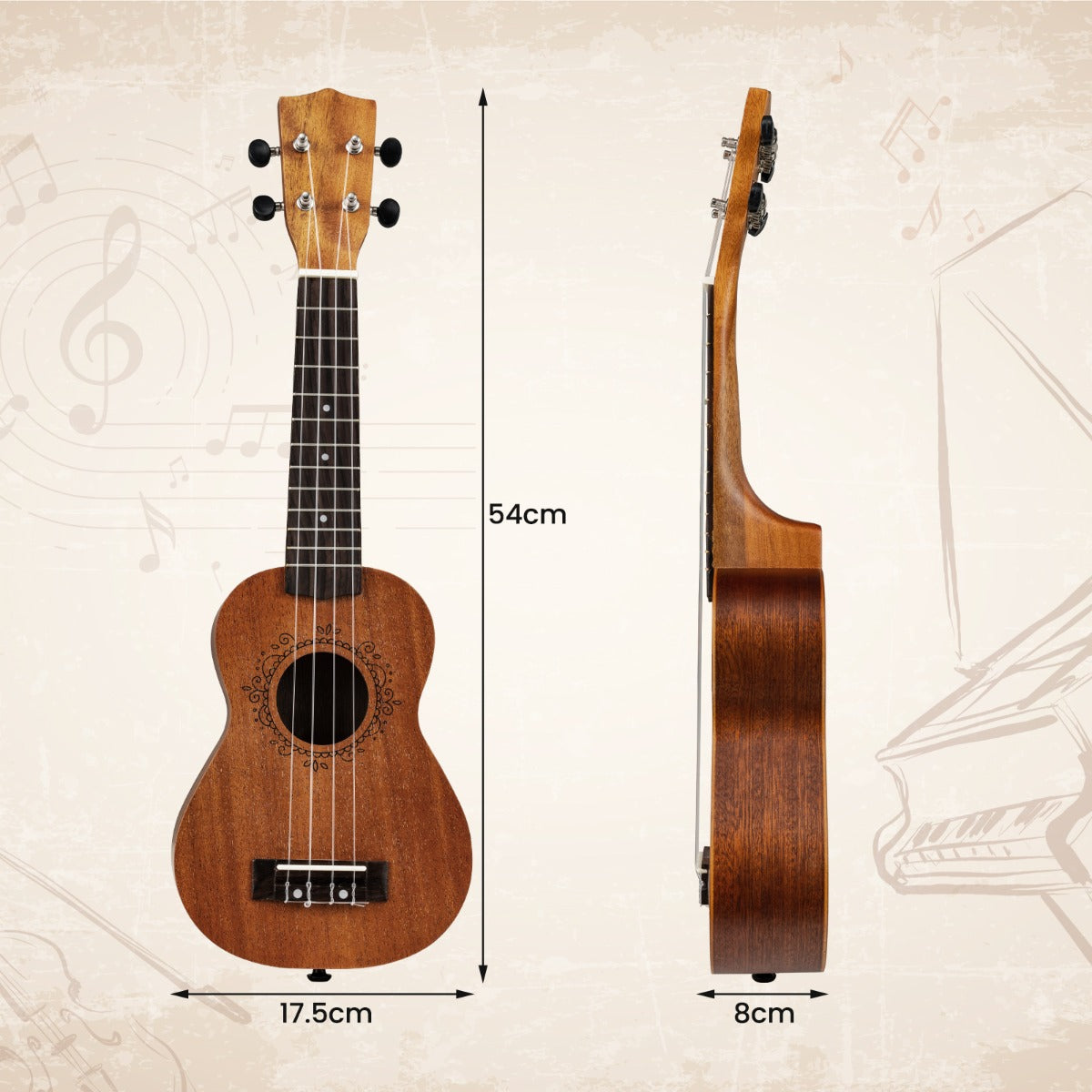 Mahogany Ukulele with Gig Bag and Adjustable Shoulder Strap
