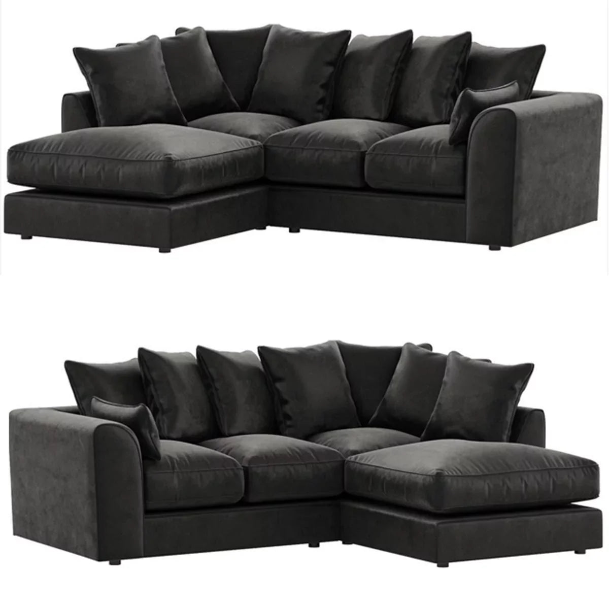Bracknell Plush Black Velvet Corner Sofa - Right and Left Arm