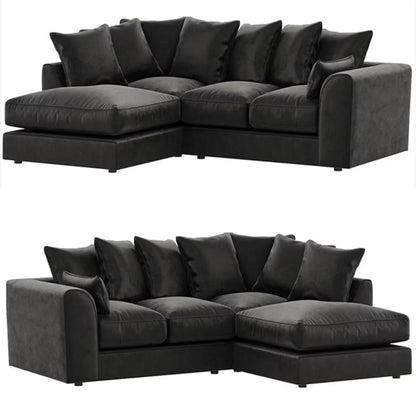 Bracknell Plush Black Velvet Corner Sofa - Right and Left Arm